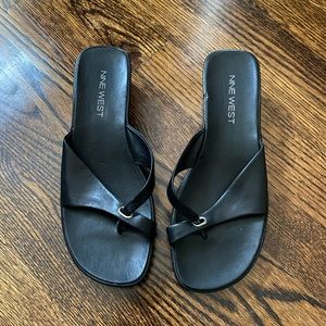 Nine West Black Leather Wedge Sandals (6.5 US)
